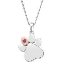 Clogau Paw Prints Sterling Silver Birthstone Pendant for February with Amethyst Standard