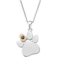 Paw Prints Sterling Silver Birthstone Pendant for May with Emerald