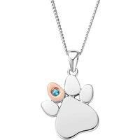 Clogau Women's Paw Prints Sterling Silver Birthstone Pendant for December with Blue Topaz in Metallics