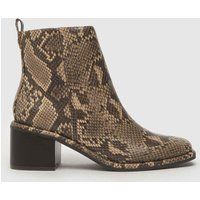 schuh bryony snake block heel boots in brown & black