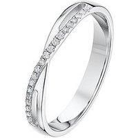 The Love Collection 9Ct White Gold Band With 0.1Ct Diamond Detail Ring