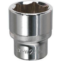 Sealey WallDrive Socket 24mm 1/2"Sq Drive Fully Polished - SP1224