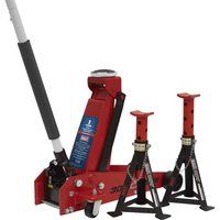 Sealey 3 Tonne Car Van Vehicle Workshop Trolley Jack & 2 x Axle Stands, 3010CX