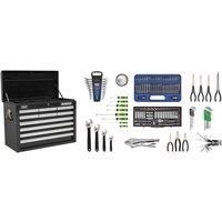 Sealey AP33109BCOMBO 10 Drawer Topchest with Bearing Runners Black & 138 Pcs Tool Kit, 660mm x 315mm x 485mm