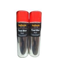 TOOL BOX RED SPRAY PAINT 500ML CANS HALFORDS x2