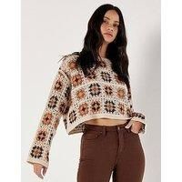 Apricot Crochet Squares Boxy Jumper