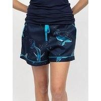 Cyberjammies Marina Navy Whale Print Pyjama Shorts - Navy