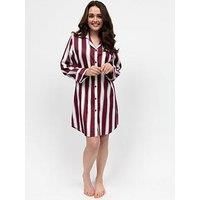 Cyberjammies Yasmin Ox Blood Printed Stripe Long Sleeve Nightshirt - Red