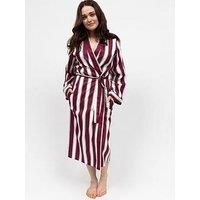 Cyberjammies Yasmin Ox Blood Stripe Printed Long Sleeve Long Dressing Gown - Red