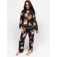 Cyberjammies Auburn Navy Pumpkin Print Long Sleeve Pyjama Set - Navy