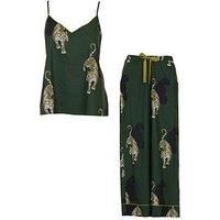 Cyberjammies Olive Leopard Print Cami And Wide Leg Pyjama Set - Green