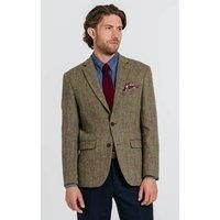 Dobell Men's Green Herringbone Windowpane Check Harris Tweed Jacket | Size: 38S
