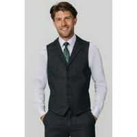 Dobell Men's Grey Notch Lapel Donegal Tweed Waistcoat | Size: Medium