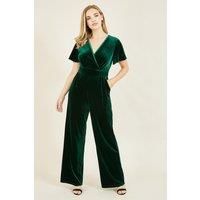 Green Angel Sleeve Velvet Jumpsuit