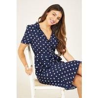 Yumi Navy Spotted Retro Shirt Dress 18 Navy