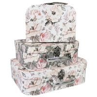 Grey Pink Floral Storage Suitcases: Set of 3, Home Living, Brand New