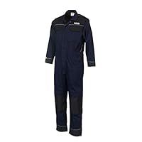 JCB Trade Coveralls Mens Knee Pad Heavy Duty Overalls Boilersuit Work Mechanics (Blue, Large)