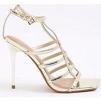 River Island Strappy H-Bar Heeled Sandals - Gold