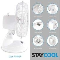 STAYCOOL Small 9in / 23cm Desk Fan / 2 Speed Settings / 90 Degree Oscillation/Adjustable Vertical Tilt / 22w / Mesh Safety Grill/Quiet Motor/Low Noise/Table Fan / F1003WH / White