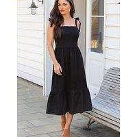 Pour Moi Laura Pique Tie Strap Tiered Midi Dress - Black