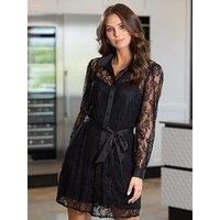 Pour Moi Black Clara Long Sleeve Lace Shirt Dress Size 10