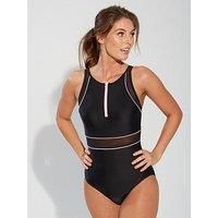 Pour Moi Energy 1495 Black/Pink Chlorine Resistant High Neck Zip Front Swimsuit