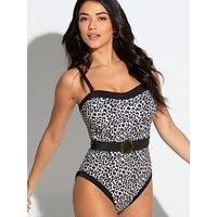 Pour Moi Removable Straps Belted Control Swimsuit Leopard Print Size 10-20