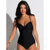 Pour Moi Lightly Padded Underwired Twist Front Control Swimsuit - Black