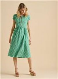 Woodblock Floral Knee Length Dress