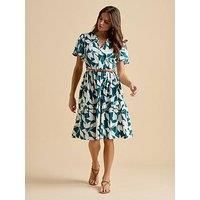 Brakeburn Woodland Leaves Knee Length Dress - Navy