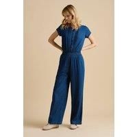 Spot Denim Wide Leg Jumpsuit