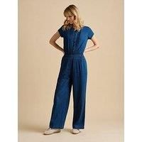 Spot Denim Wide Leg Jumpsuit