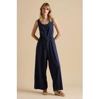 Embroidery Drawstring Tie Jumpsuit