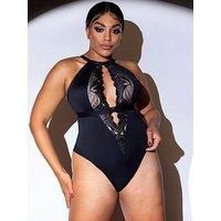 Scantilly Women/'s Indulgence Stretch Lace Body Underwear, Black/Latte, XL