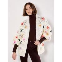 Chunky Knit 3D Flower Cardigan