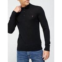 Allsaints Mode Merino Wool Knitted Long Sleeve Polo Shirt  Black