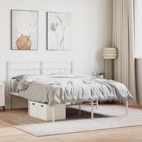 Metal Bed Frame with Headboard White 120x190 cm Small Double