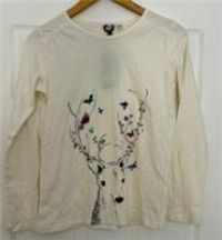 FatFace Deer Print T-Shirt Ecru Cotton Long Sleeve Size Aged 12-13 - NEW