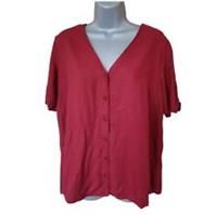 Fat Face Size 14 Ruby Red Heather Button Through Metallic Ruched Blouse Top Work - 14 Regular