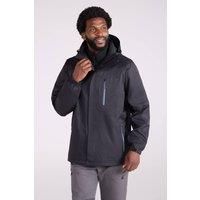 Mountain Warehouse Bracken Extreme Mens 3 in 1 Waterproof Jacket – Adjustable Mens Coat, Warm Rain Jacket, Headphone Compatible Outerwear – for Winter Camping, Walking Black M