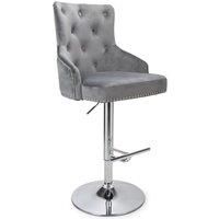 Adjustable Bar Stool in Silver Grey Velvet with Silver Studs - Rocco