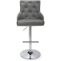 Adjustable Bar Stool in Grey Faux Leather with Silver Studs  Rocco