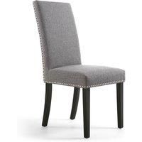 Dining Chair Collection Randall Stud Detail Linen Effect Steel Grey Dining Chair with Black Legs