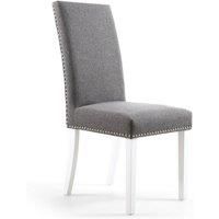 2x Shankar Stud Detail Dining Chairs Steel Grey Linen Fabric - Six Leg Colours