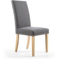 2 x Shankar Randall Stud Detail Linen Effect Steel Dining Chairs With Natural Legs