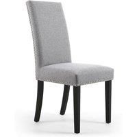 2 x Shankar Randall Stud Detail Linen Effect Silver Dining Chairs With Black Legs