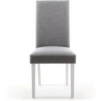 2 x Shankar Randall Stud Detail Linen Effect Silver Dining Chairs With White Legs