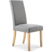 PAIR OF DINING CHAIR STUD DETAIL BACK LINEN EFFECT GREY RANDALL NATURAL LEG