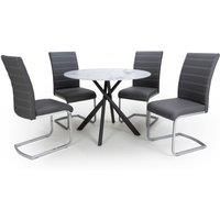 Shankar Avesta White Dining Table & 4 Callisto Grey Dining Chairs Set