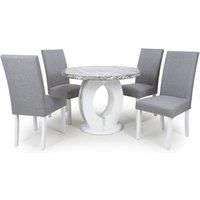 Neptune Round & 4 Randall Silver Grey Dining Set - Circular Base w/ Chrome Trim